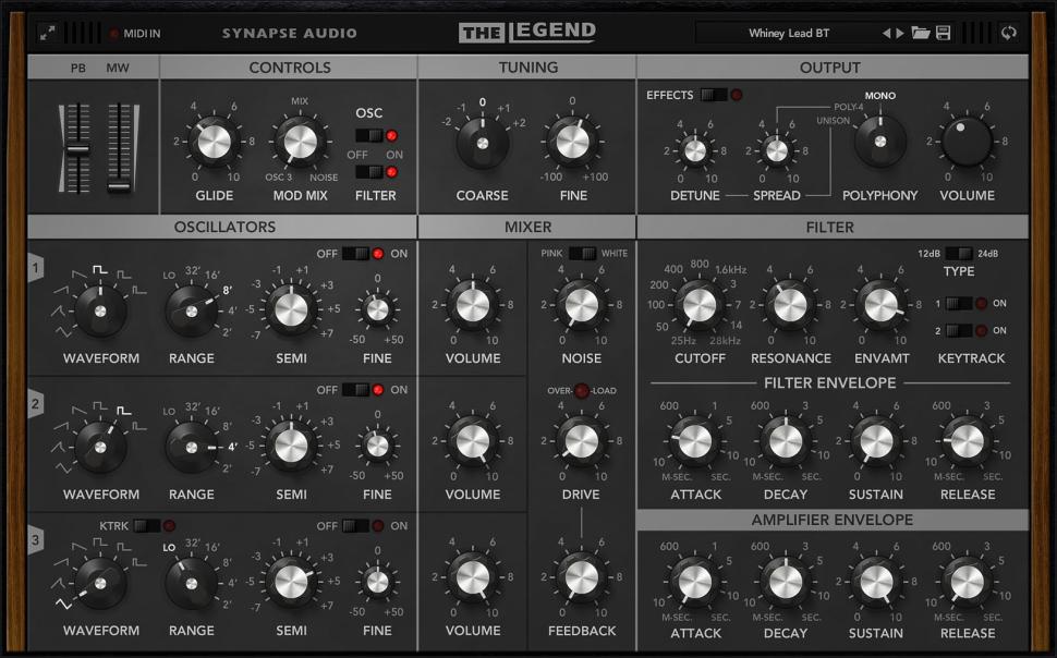 Synapse Audio The Legend: The Legend mimt die Legende nach und präsentiert sich als astreiner Minimoog-Klon.