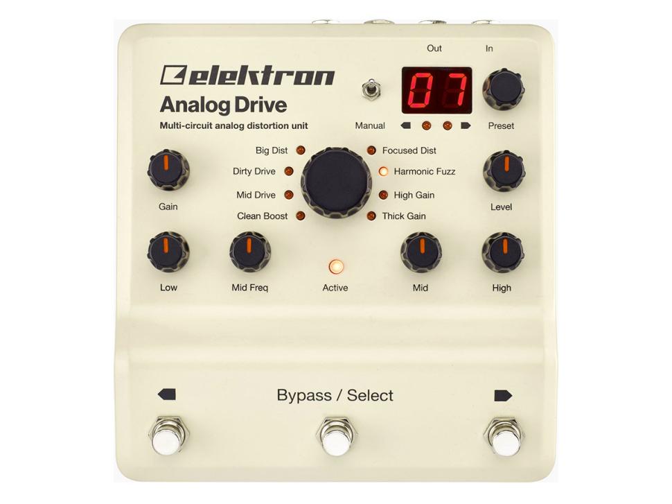 Jeder Parameter des Analog Drive verfügt über einen eigenen Regler. Die Rückseite bietet zahlreiche Steuereingänge zur externen Kontrolle via MIDI und Expression-Pedal/CV.