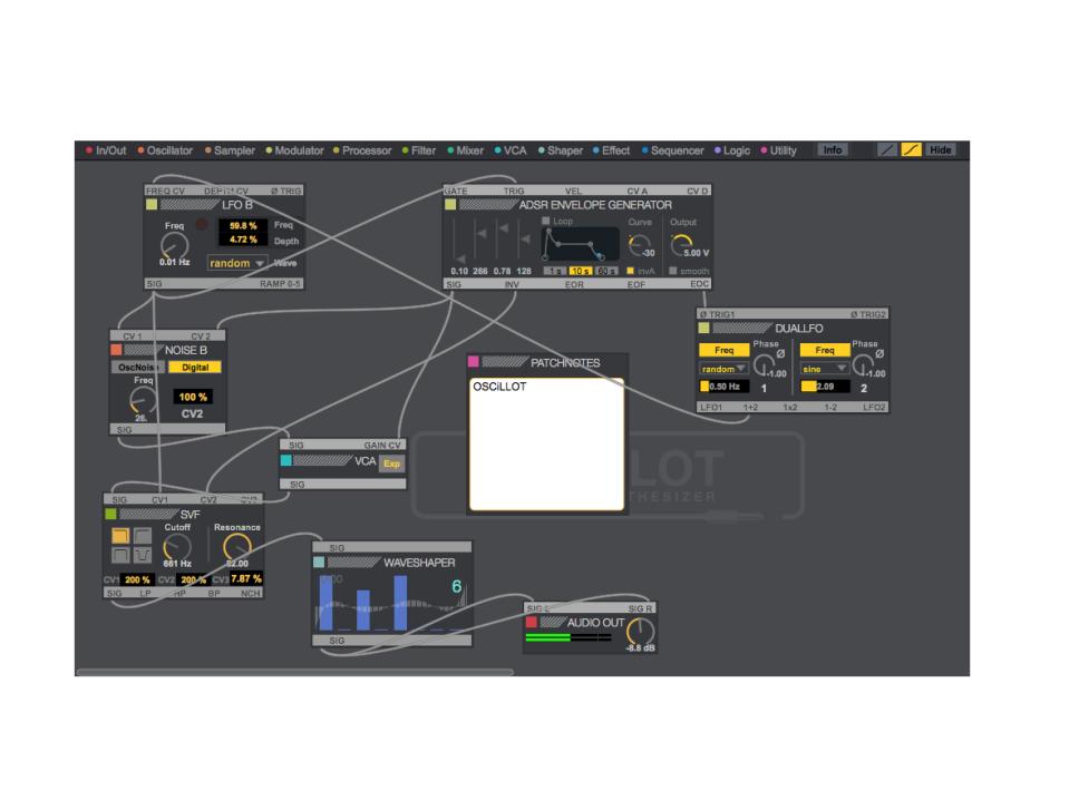 Im typisch funktionalen Ableton-Design bekommen Oscillot-Käufer ein virtuelles Modular-System, das vom Funktionsumfang kaum besser hätte sein können.