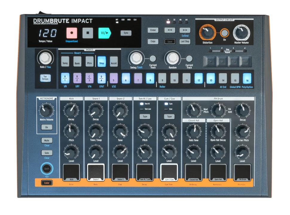 Der orange Streifen deutet es an: Dank der neuen Color-Funktion gibt es für jeden Sound eine Klangvariation, die auch per Sequenzer automatisiert werden kann.
