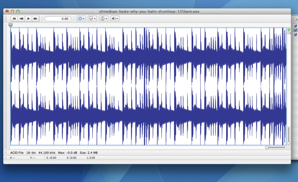 1 Peaks: Vielleicht sind Sie auch schonmal daran verzweifelt, dass Drums oder andere markante Sounds im Solo-Modus prägnant klingen, im Mixdown aber gnadenlos untergehen. Überbetonte Transienten können eine Ursache dafür sein. Meist wirkt der Mix dann gleichzeitig sehr ermüdend für die Ohren, ohne dass eine konkrete Fehlerquelle ausgemacht werden kann. Der Drumloop shinedope.wav ist so ein Beispiel.