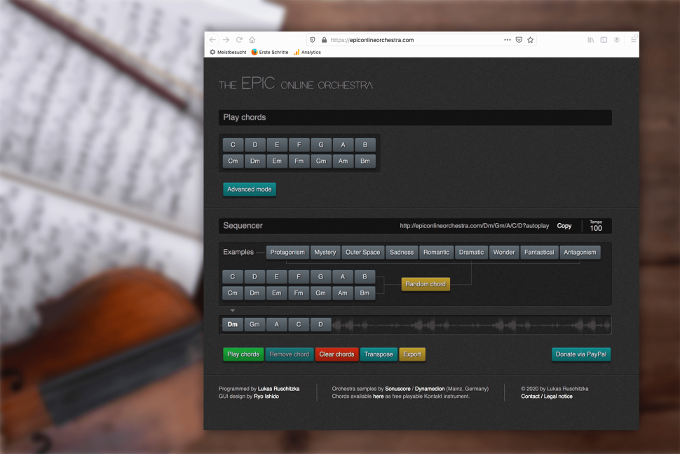 Kostenlose Orchester-Sounds gibt‘s immer mal wieder, doch programmierbare Akkordfolgen und WAV-/MIDI-Export sind kein Standard. Hallo Epic Online Orchestra