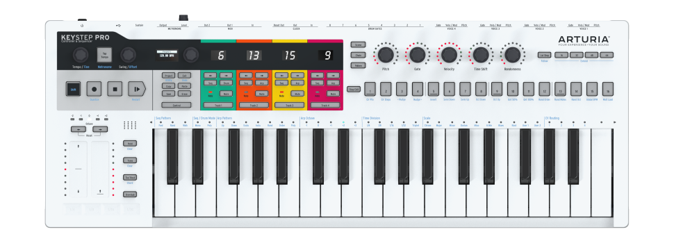 Die eng bestückte Rückseite des KeyStep Pro setzt neue Maßstäbe im Controllerbereich, vor allem in
Bezug auf die CV/Gate-Einbindung.