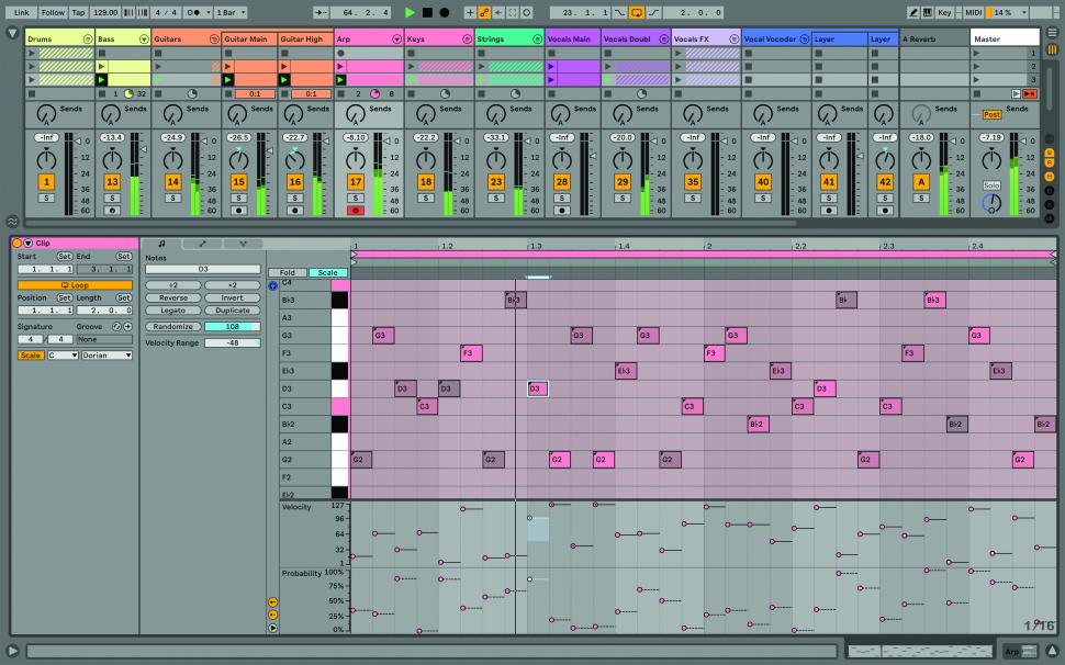 Mit der Wahrscheinlichkeit von Noten und Drum-Hits experimentieren und die Bandbreite zufälliger Velocity-Änderungen bestimmen.