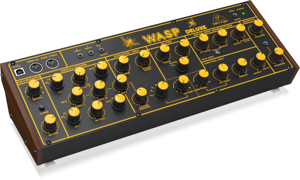 Leider bietet WASP Deluxe keine Möglichkeit der Ansteuerung per CV/Gate, obwohl er sich optional in ein Eurorack einbauen lässt.