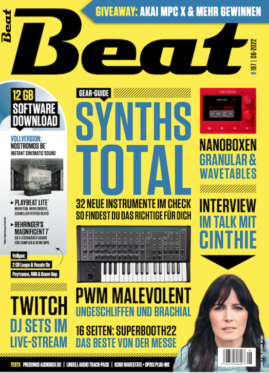 Jetzt in Beat 06/22: Synths Total - 32 neue Instrumente im Test + Superbooth22 Gewinnspiel mitt Preisen im Wert von 2.800 Euro + Behringers Glorreiche 7 für Zampler & MPC