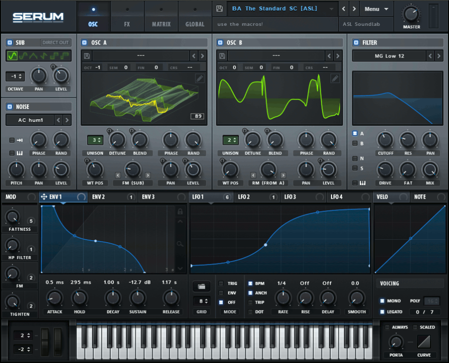 Bedienoberfläche des Software Synthesizers Serum