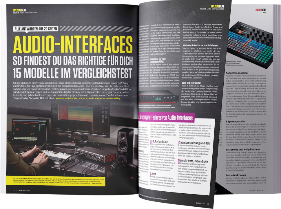 Auf satten 22 Seiten klären wir die wichtigsten Fragen und stellen aktuelle Geräte mitsamt ihren Eigenschaften vor, vergleichen verschiedene Modelle und geben konkrete Tipps, wie du dein Setup optimieren und erweitern kannst. Plus Extra-Feature zum Thema Dolby Atmos für Heimstudios.
