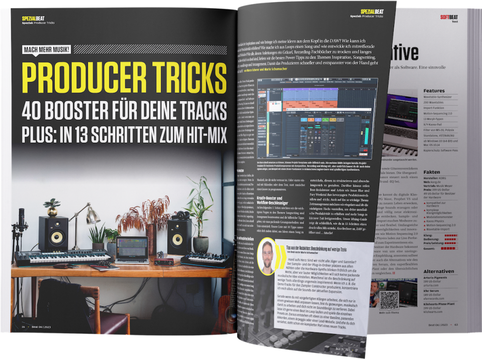 Für alle, denen Anleitungen ein Gräuel, Recording-Fachbücher zu trocken und langes Suchen auf YouTube einfach zu doof sind, liefern wir die besten Power-Tipps zu den Themen Inspiration, Songwriting, Produktion, Mix, Sounddesign und Arrangement. Damit das Produzieren schneller und entspannter von der Hand geht und mehr Spaß macht!