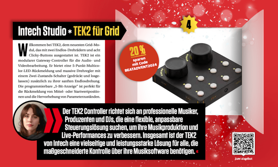 Willkommen bei TEK2, dem neuesten Grid-Modul, das mit zwei Endlos-Drehrädern und acht Clicky-Buttons ausgestattet ist. TEK2 ist ein modularer Gateway-Controller für die Audio- und Videobearbeitung. Er bietet eine 5-Punkt-Multicolor-LED-Rückmeldung und massive Drehregler mit einem Zwei-Zustands-Schalter (gedrückt und losgelassen) zusätzlich zu ihrer sanften Endlosdrehung. Die programmierbare „5-Bit-Anzeige“ ist perfekt für die Rückmeldung von Mittel- oder Startwertpositionen und die Hervorhebung von Parameterzuständen.