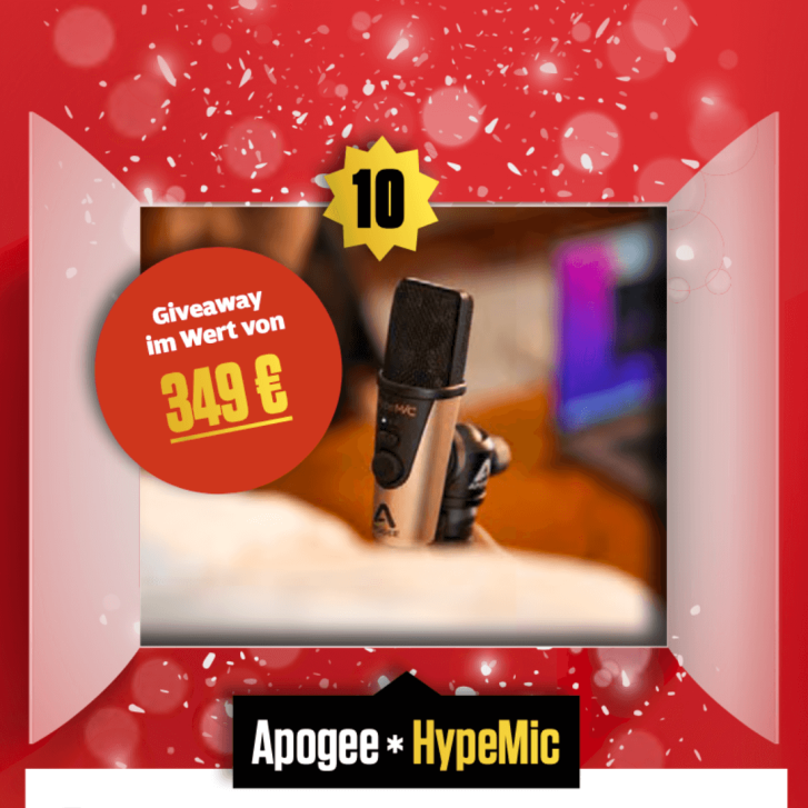 Apogees kompaktes USB-Mikrofon entspricht weitestgehend dem Apogee MiC Plus, besitzt aber zusätzlich einen eingebauten analogen Kompressor mit drei Presets sowie einen erweiterten Lieferumfang. Das HypeMiC ist ein sehr kompaktes Kondensatormikrofon mit professionellem Sound und Charakter. Es macht nicht nur bei Sprachaufnahmen eine gute Figur, auch Gesangsaufnahmen profitieren bei moderaten Einstellungen von dem integrierten Kompressor.