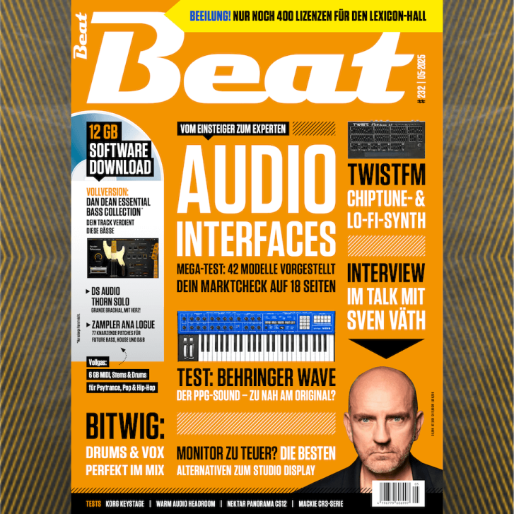 Mega-Test: 42 Audio-Interfaces im Vergleich! 99€ Bass-Plug-in geschenkt! Behringer Wave Test, Sven Väth Interview & mehr. Beat 05/25 sichern!