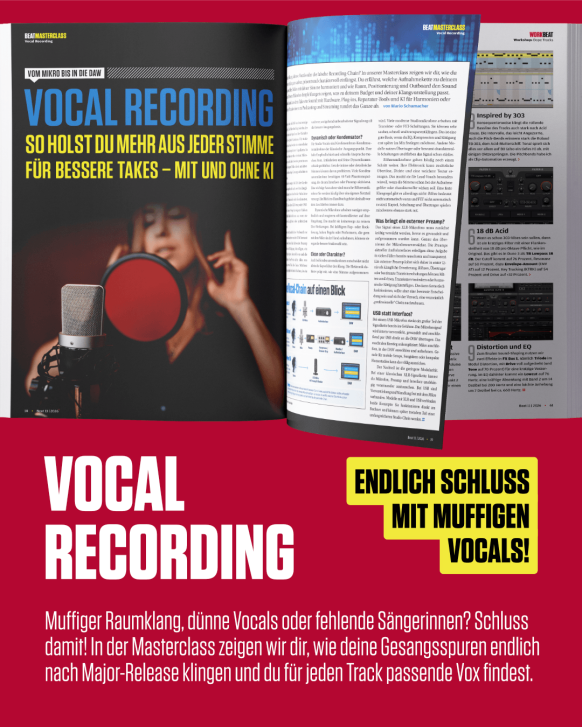 Muffiger Raumklang, dünne Vocals oder fehlende Sängerinnen? Schluss damit! In der Masterclass zeigen wir dir, wie deine Gesangsspuren endlich nach Major-Release klingen. Es geht Schritt für Schritt zu perfekten Recording-Chains für deine Zwecke, sauberes Vocal-Tuning und das Mixing im dichten Beat-Kontext.