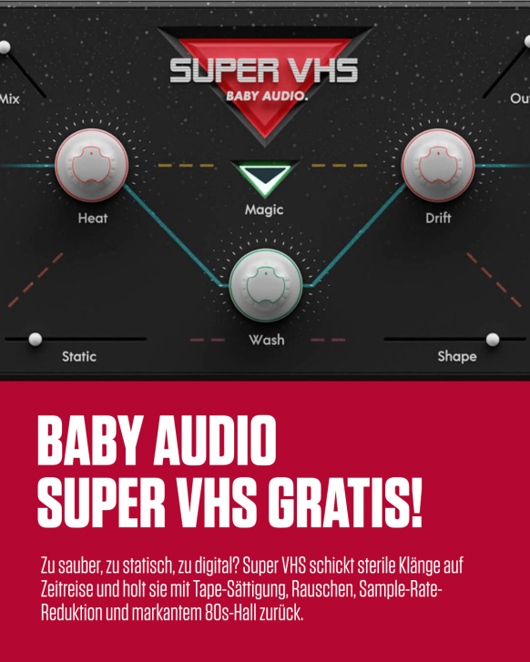Zu sauber, zu statisch, zu digital? Super VHS schickt sterile Klänge auf Zeitreise und holt sie mit reichlich Patina zurück. Dafür kombiniert Baby Audio sechs bewusst simpel gehaltene Lo-Fi-Effekte